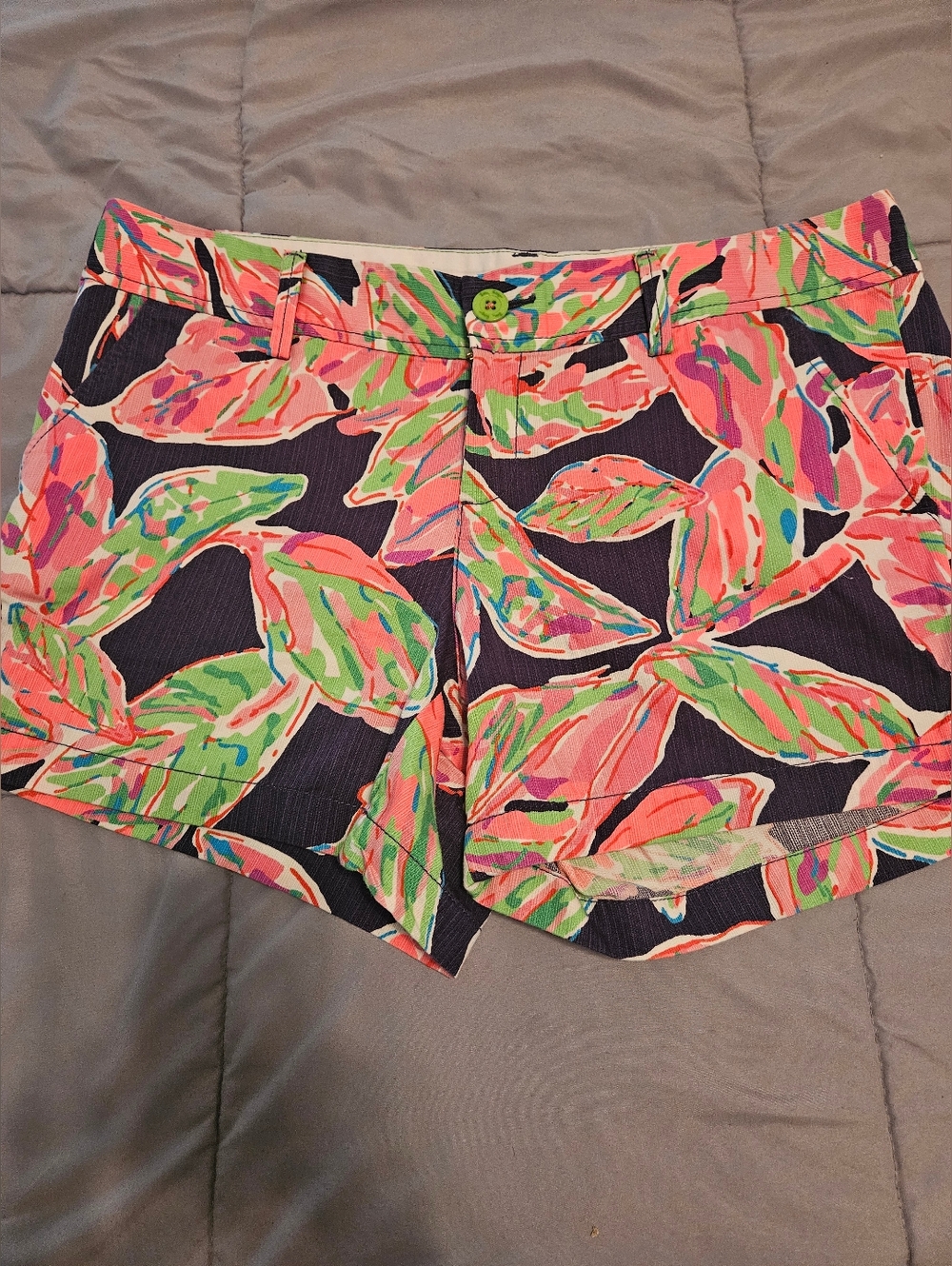 Lilly Pulitzer Navy Shorts with Pink & Green Leaf Print